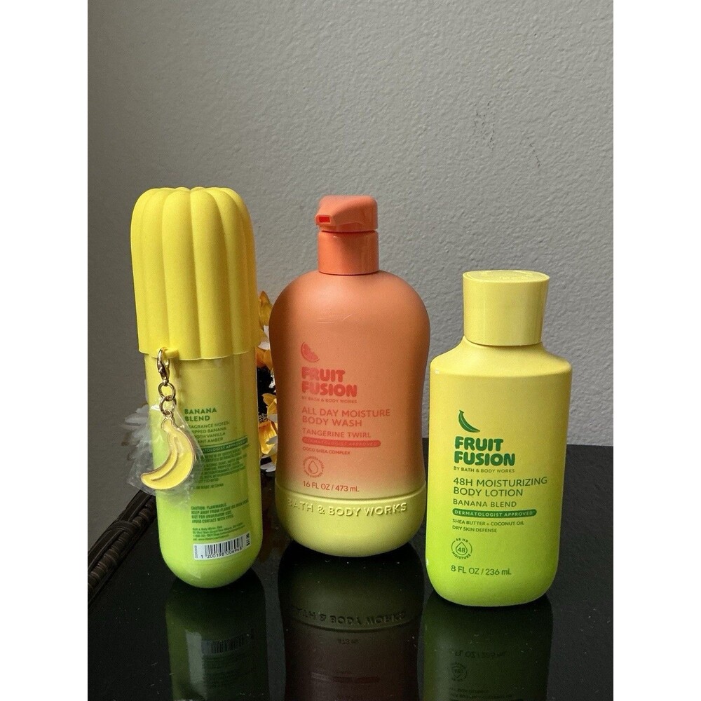 Bath & Body Works Fruit Fusion 3pc Gift Set Banana Blend Tangerine New Brand.